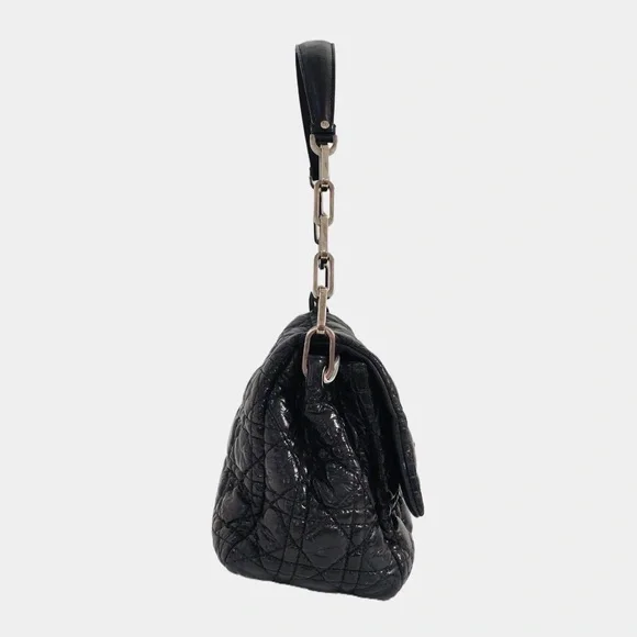 CHRISTIAN DIOR BLACK PATENT LEATHER QUILTED SHOULDER BAG - Picture 3 of 6